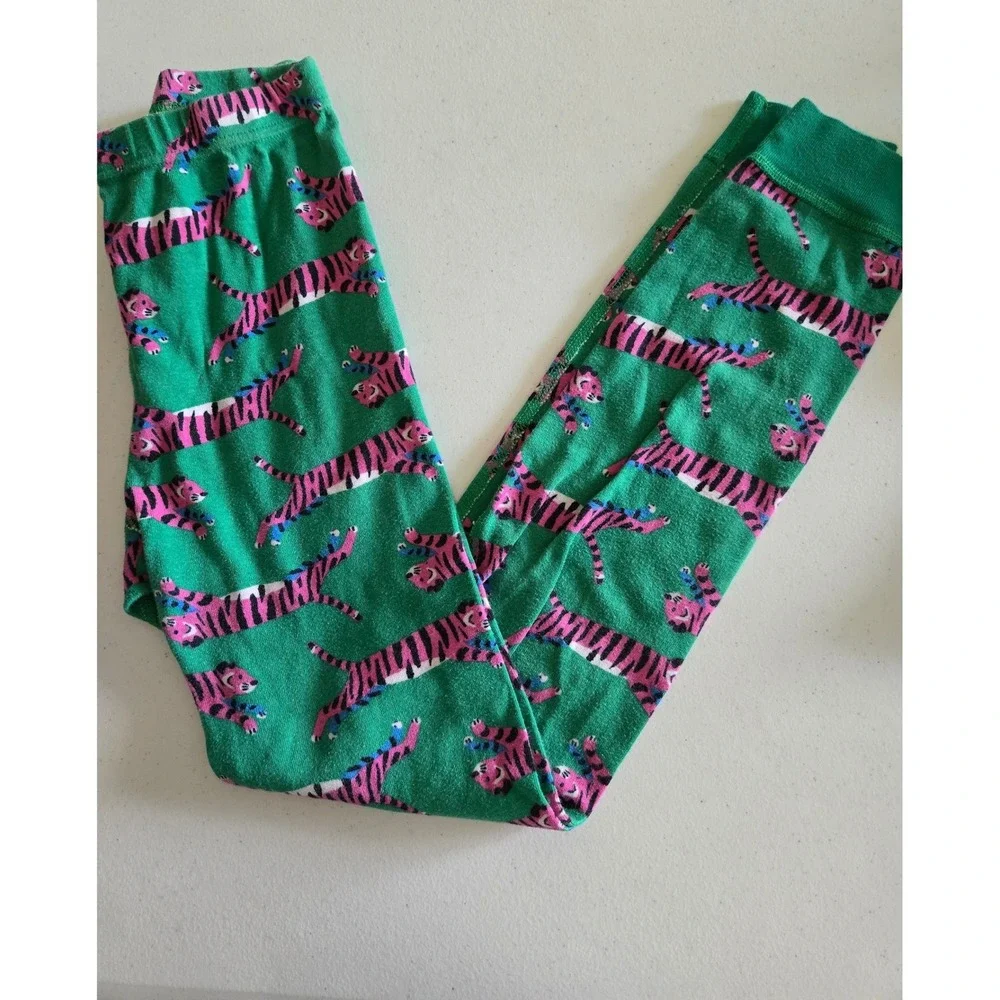 Hanna Andersson 160 Pajama Set Kids 14 Green Pink Tiger Print Organic Cotton
